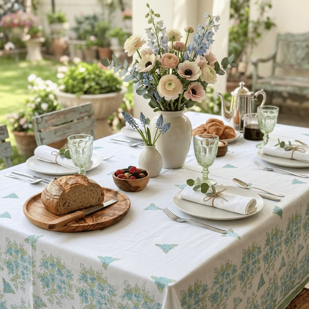 Untitled design (43) Aqua Bloom Tablecloth - Image 1